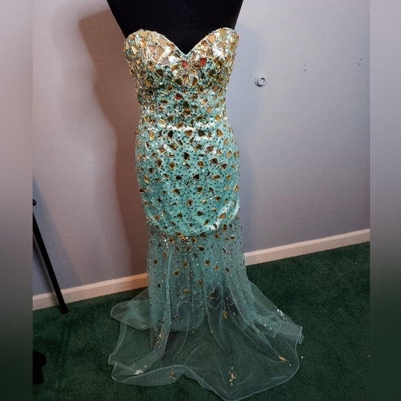 Panoply Size 6 Aqua Sparkly Mermaid Dress - Picture 1 of 12